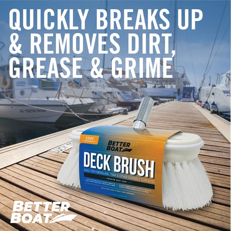 Better Boat Stiff Boat Deck Brush, Heavy-Duty Marine Brush Head, 8" Firm Bristle with Bumper, 3/4" Thread Handle, for RV, Truck, and Auto Cleaning - Image 4